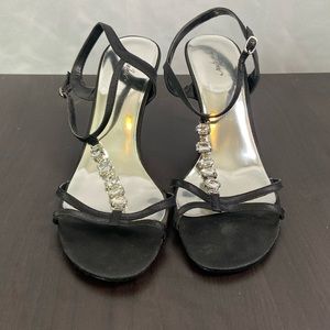 Jacqueline Ferrar Black Satin Strappy Genstone Heels